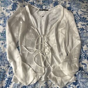 Zara Cream Long Sleeve Tie Front Blouse